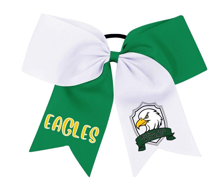 Airline Park Academy White and Green Hair Bow with Logo