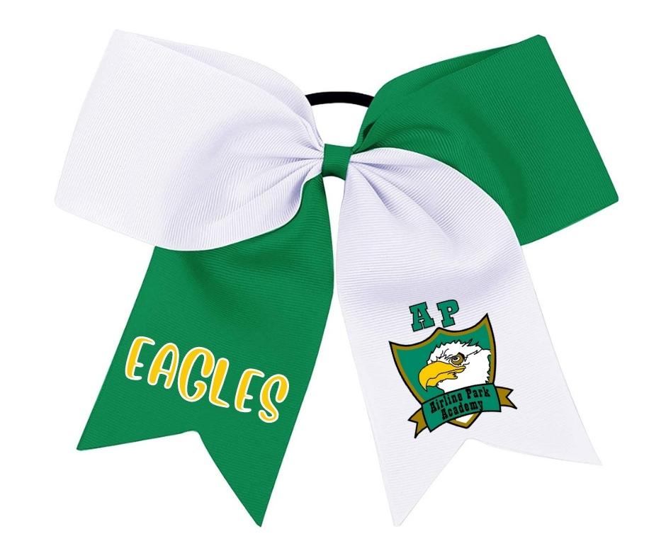 Airline Park Academy White and Green Hair Bow with Logo